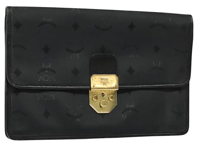 MCM Vicetos Logogram Borsa a Clutch PVC Nero Oro Auth ar13233 D'oro