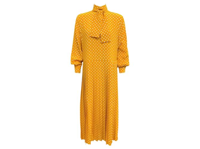 Céline Abito plissettato in seta gialla Celine con pois Giallo