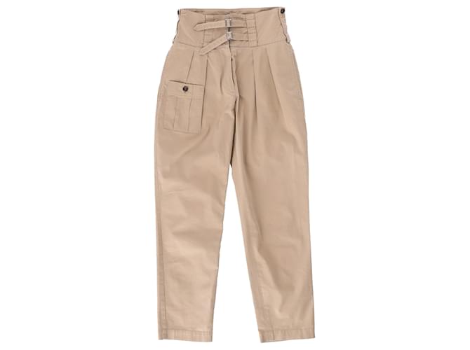 Pantaloni a vita alta con doppia cintura Dolce & Gabbana in cotone marrone Rosso