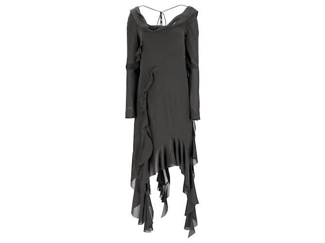 Abito midi con volant aperto sul retro di Acne Studios in poliestere nero