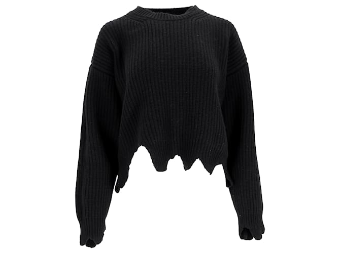 Maglione in lana nera lavorato a maglia e strappato di Versace Nero