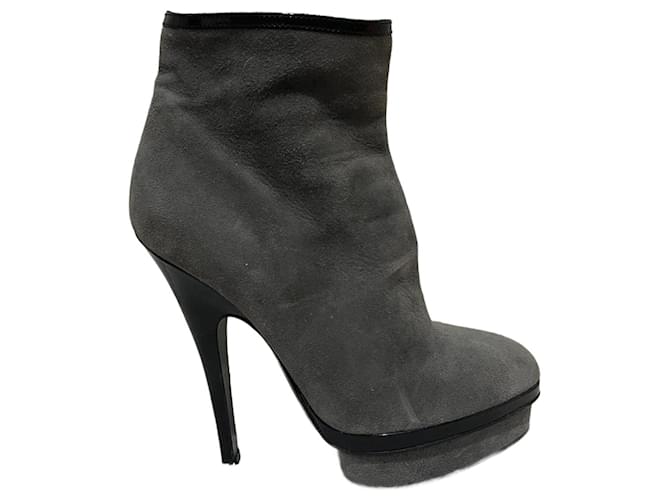 Yves Saint Laurent Stivali in suede nero e grigio morbido YSL