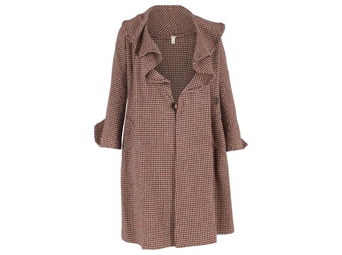 Cappotto a scacchi Sonia Rykiel in lana marrone Rosso