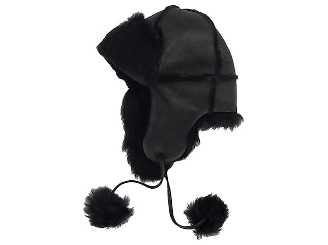 Cappello Trapper Paul Smith in pelle di pecora nera Nero