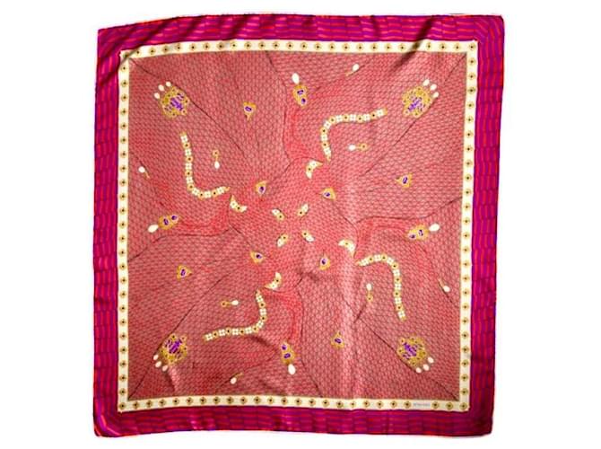 Quadrato in seta multicolore Bottega Veneta anni '90 Rosa Rosso D'oro Bianco sporco Viola scuro