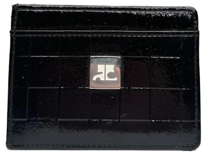 Portacarte in pelle verniciata nera Courreges Paris vintage Nero