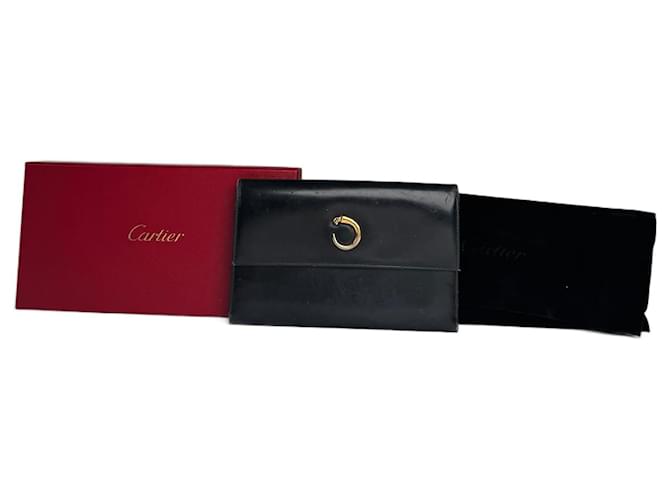 Portafoglio in pelle verniciata nera Cartier Panthère vintage Nero
