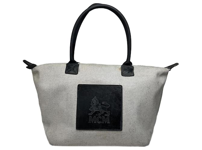 Borsa shopper vintage MCM in tela / pelle grigia nera Nero