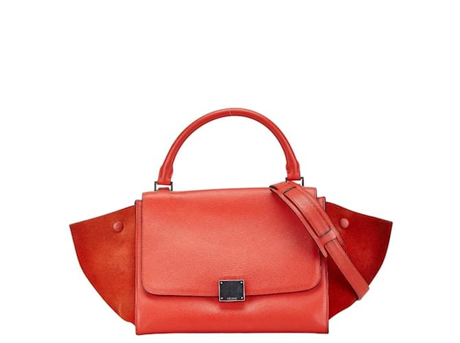 Edge Céline Borsa Celine Trapeze in suede rosso e pelle