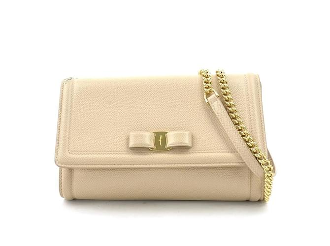 Borsa a spalla in pelle beige Salvatore Ferragamo