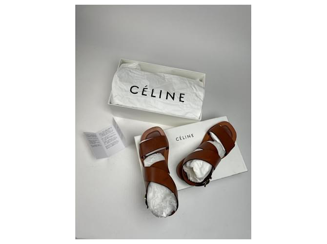 Céline Sandali in pelle vintage Celine Paris marroni EU37,5 Marrone