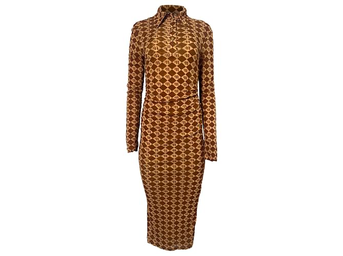 Abito midi con stampa monogramma Nanushka in poliestere riciclato marrone