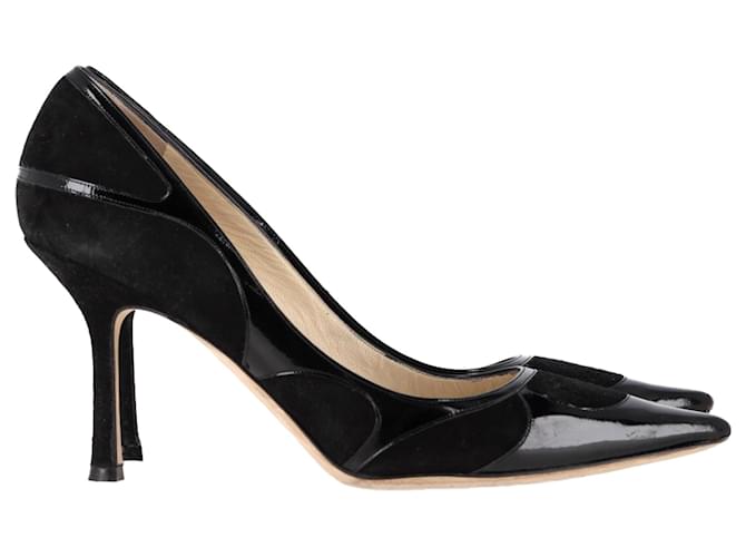 Décolleté a punta in pelle verniciata nera con rifiniture in camoscio Jimmy Choo Nero