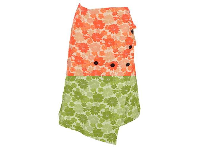 Gonna midi avvolgente in jacquard floreale Jil Sander in poliestere arancione