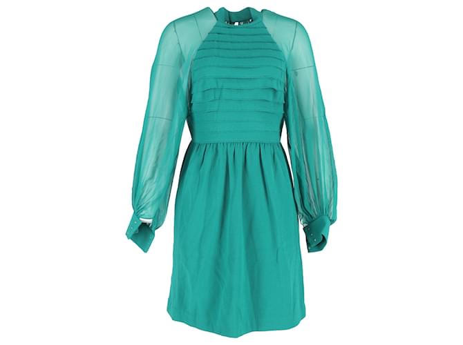 Abito al ginocchio in lana e seta verde con dettagli trasparenti di 3.1 Phillip Lim