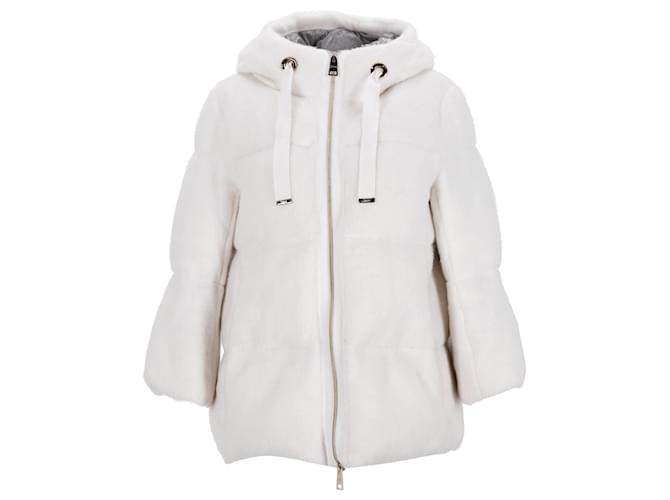Giacca puffer con cappuccio Herno in pelliccia sintetica acrilica bianca Bianco