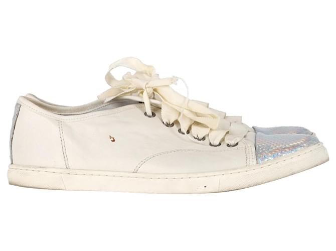 Sneakers in pelle bianca effetto serpente di Lanvin Bianco Crudo