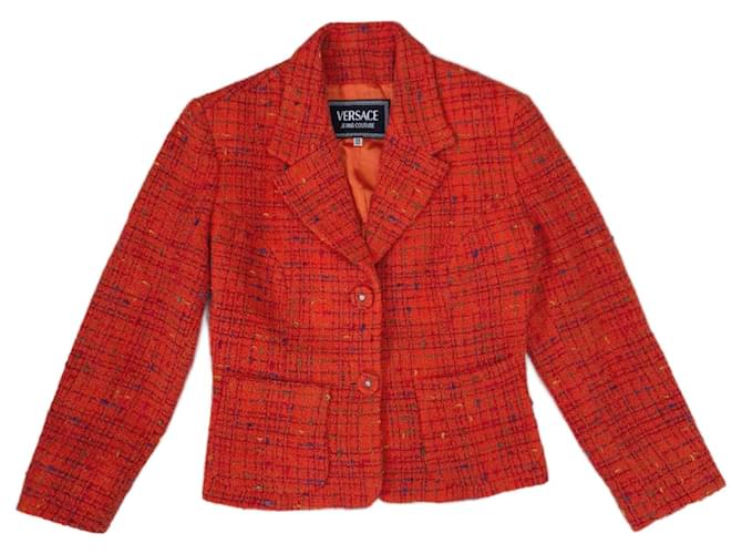 Versace Jeans Couture Giacca arancione in tweed di lana Gianni Versace