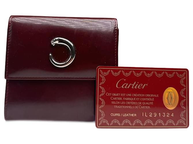 Portafoglio in pelle bordeaux Cartier Panthère vintage Bordò