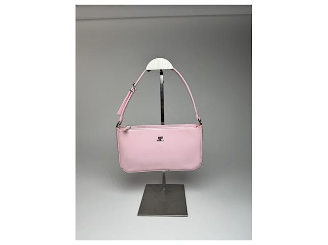 Borsa Baguette in Pelle Verniciata Vintage Courreges Rosa