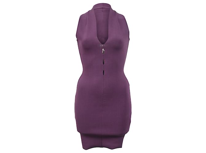 Abito mini bodycon in viscosa viola con ritagli lavorati a maglia di Alexander Wang Porpora