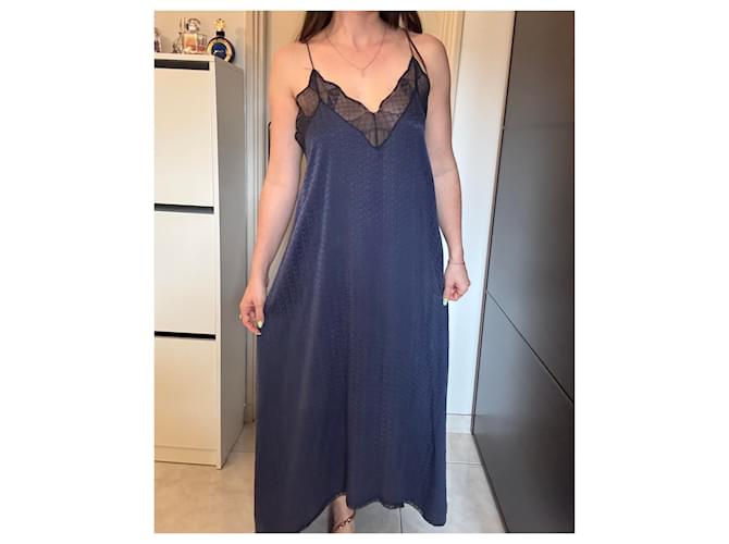Abito lungo blu navy in seta jacquard Zadig & Voltaire taglia 38
