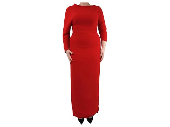 Valentino Abito maxi in seta rossa con scollatura ampia - taglia UK 14 Rosso