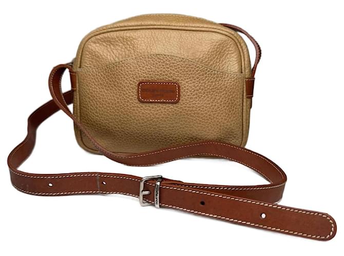 Borsa a tracolla in pelle vintage Courreges Paris beige marrone