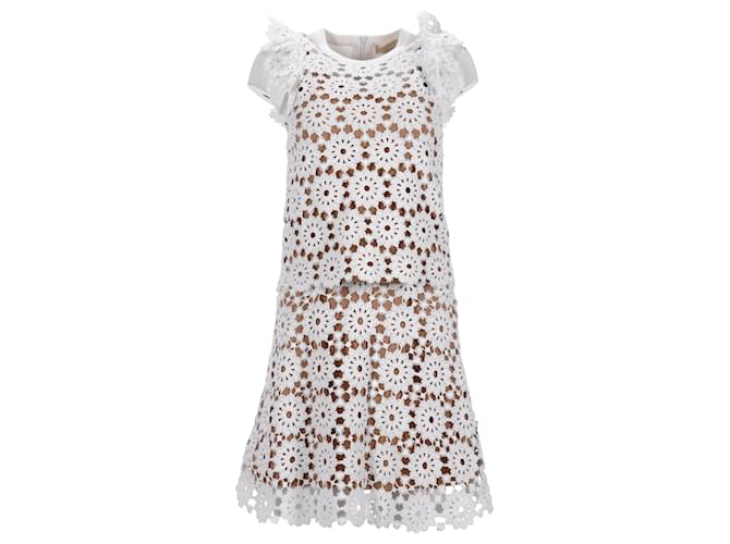 Top senza maniche in pizzo floreale e mini gonna in cotone bianco di Michael Kors Crudo