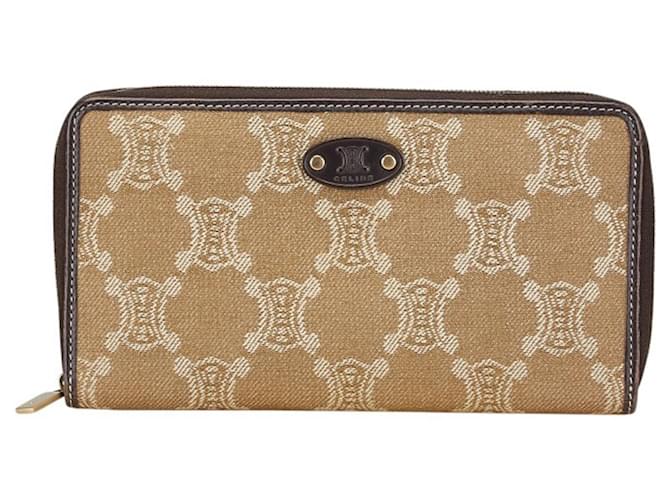 Céline Portafoglio lungo rotondo Celine Macadam Marrone Beige