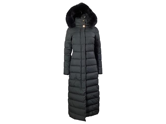 Cappotto midi in piuma trapuntato con bordo in pelliccia Herno in poliestere nero
