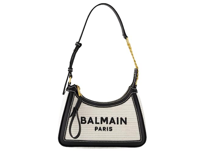 Borsa a spalla B-Army - Balmain - Rafia - Neutro/Nero Bianco