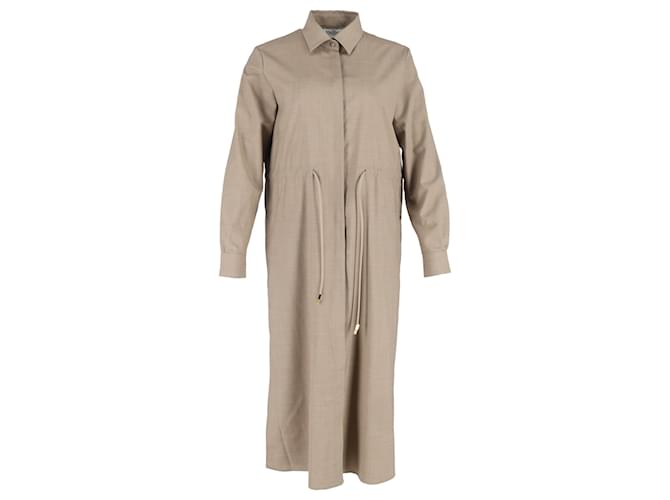 Abito Midi Monia Max Mara in Lana Vergine Marrone Rosso