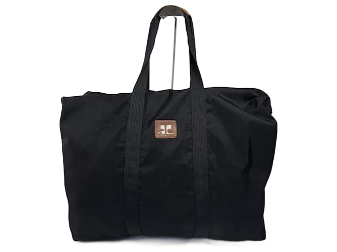Borsa da viaggio vintage Courreges Paris Weekender nera e marrone Nero
