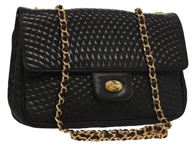 BALLY Borsa a Spalla in Pelle Trapuntata con Catena Nera Auth 109809 Nero