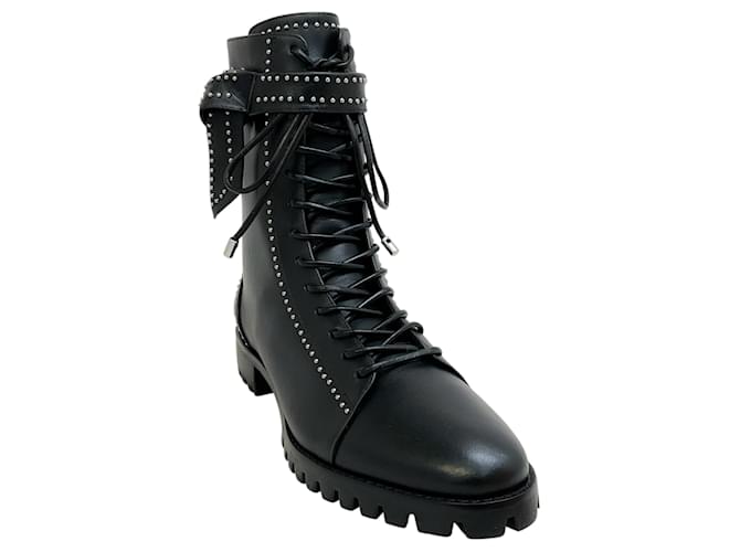 Stivali piatti neri con borchie e lacci Evelyn di Alexandre Birman Nero