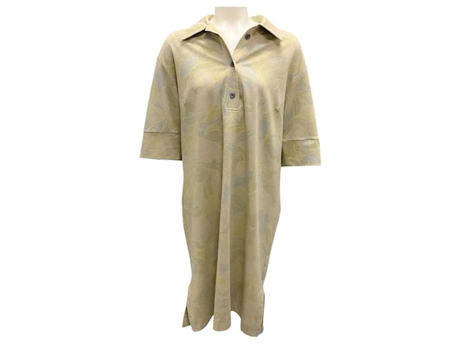 Abito polo a maniche corte in glitter metallico verde con motivo a foglie di Dries van Noten