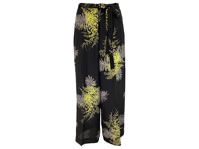 Valentino Garavani Pantaloni a gamba larga in crepe stampato Valentino in seta nera
