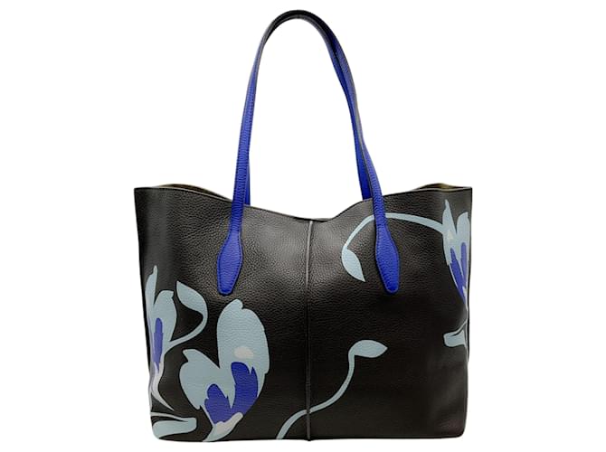 Borsa tote con motivo floreale Tod's marrone / blu cobalto