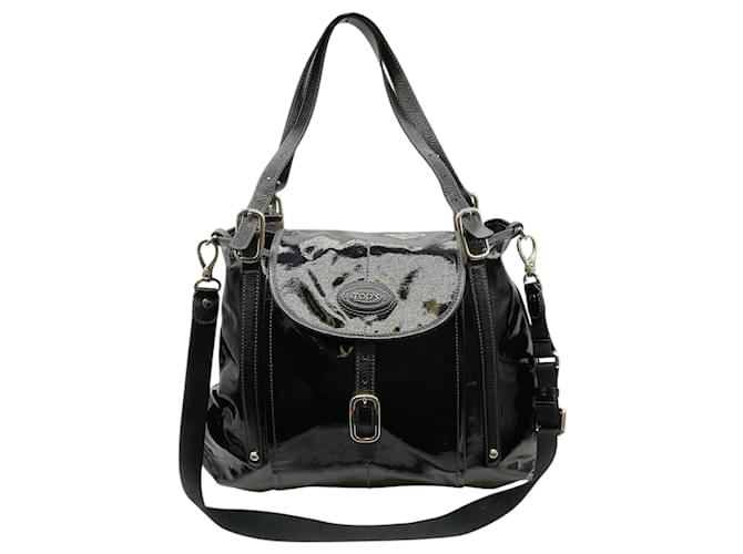 Borsa Tote in tela rivestita nera di Tod's con fibbia Nero