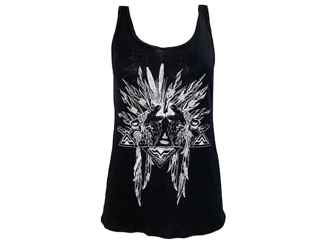 Canotta stampata Sandro in lino nero