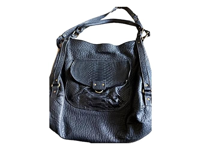 Abaco borsa in pelle e pitone Nero