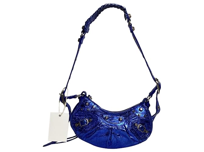 Borsa a spalla Balenciaga XS Le Cagole in pelle di agnello blu