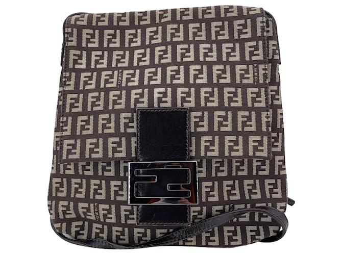 Zucca Borsa a tracolla in tessuto Fendi FF Marrone