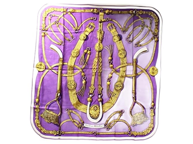 Sciarpa in seta Hermès Carré 90 Gaucho Beige Porpora