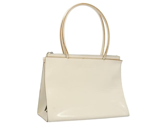 Borsa Tote Salvatore Ferragamo Smalto Bianco Argento Auth bs23225