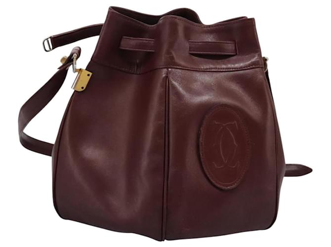 CARTIER Borsa a Spalla Must Line Pelle Bordeaux Oro Auth bs22994 D'oro Bordò