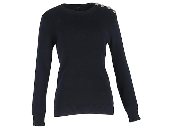 Maglione in lana nera con dettagli a bottone in maglia Balmain Blu Blu navy