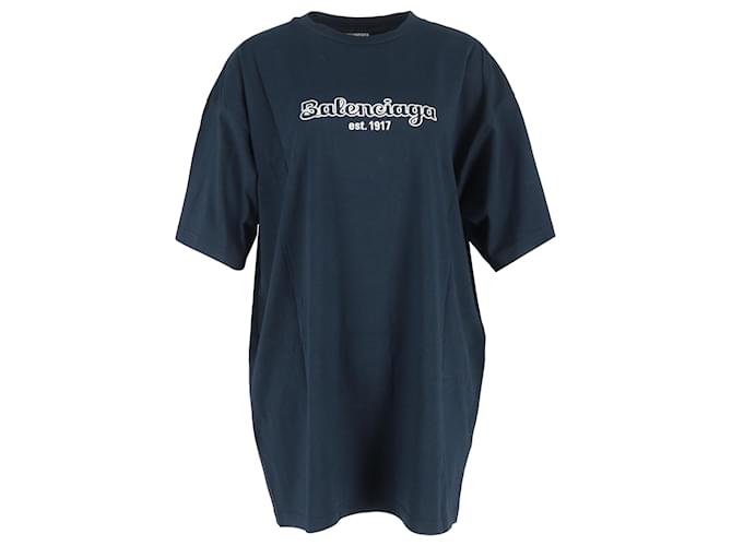 T-shirt in jersey con logo oversize Balenciaga in cotone blu navy