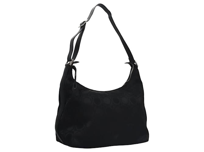 Borsa a Spalla Gancini in Tela Nera e Argento di Salvatore Ferragamo Auth bs23336 Nero